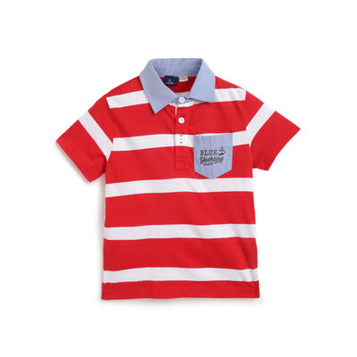 Boys Medium Red Striped Short Sleeve Polo